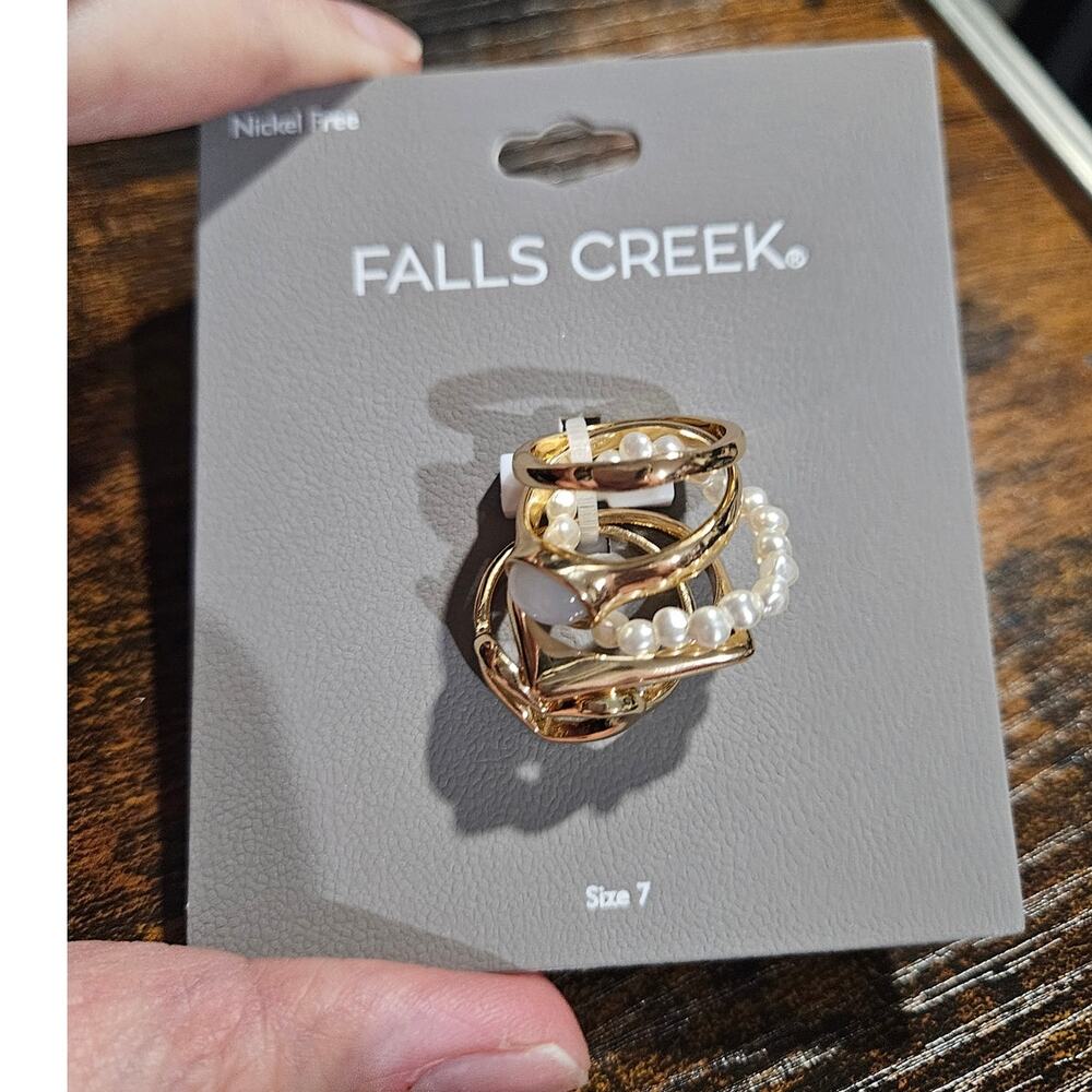 Set of Falls Creek Size 7 Gold-Tone Rings ~ Nickel Free ~ Heart Faux Pearl